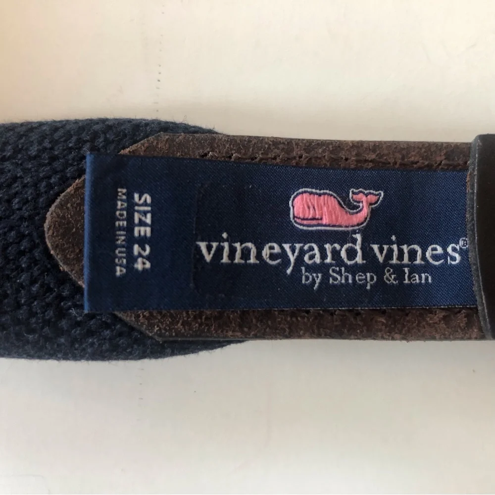 Vineyard Vines Canvas Club Boys Belt , Size 24, Brass Hardware W/Leather Ends